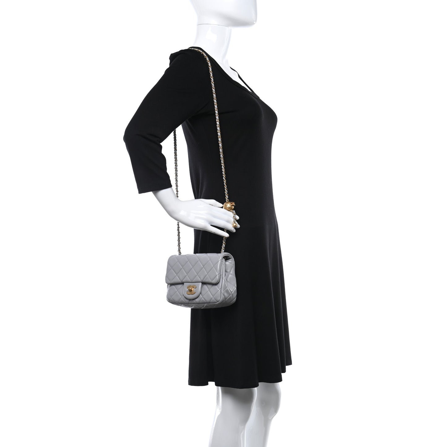 Lambskin Quilted Mini Pearl Crush Flap Light Grey