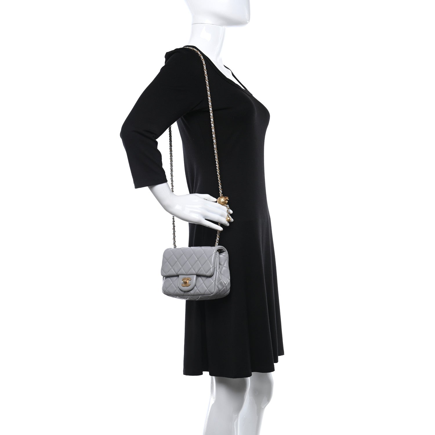 Chanel Lambskin Quilted Mini Pearl Crush Flap Light Grey 2 of 9