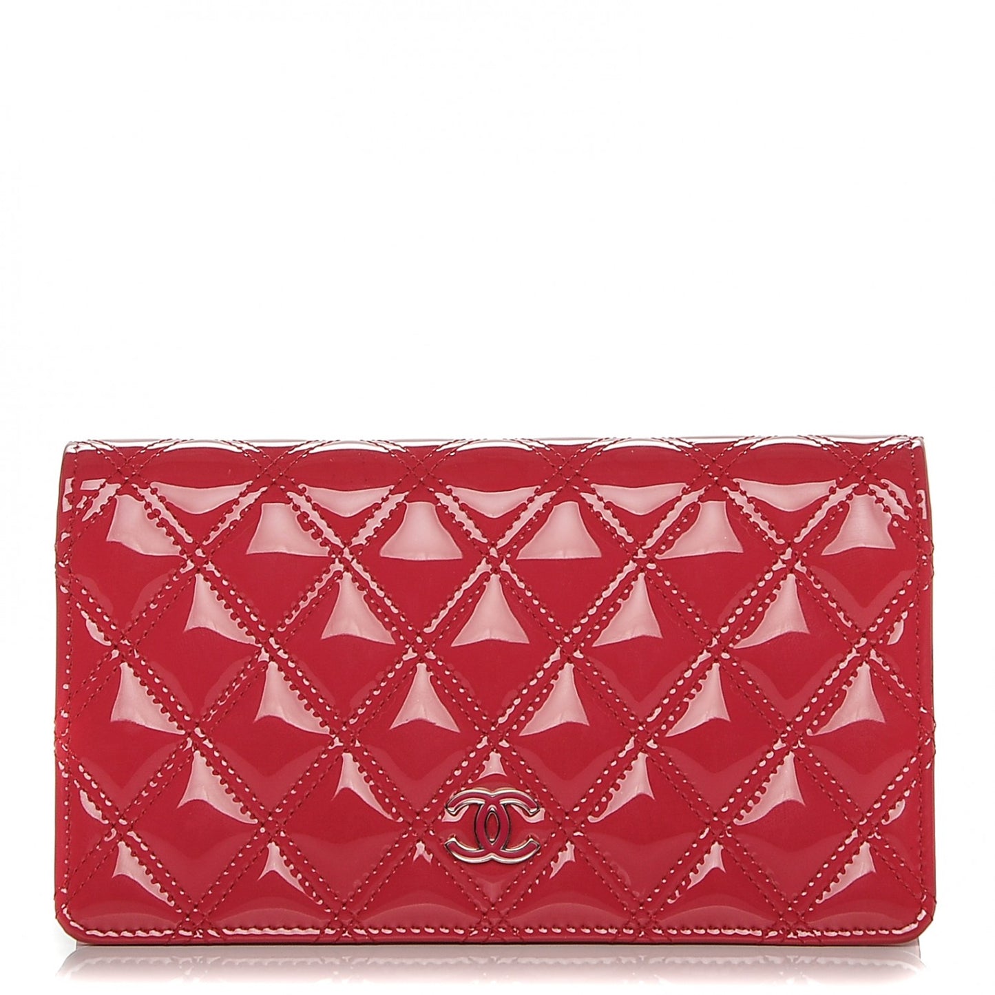 Patent Calfskin Quilted Double Stitch Yen Wallet Pink