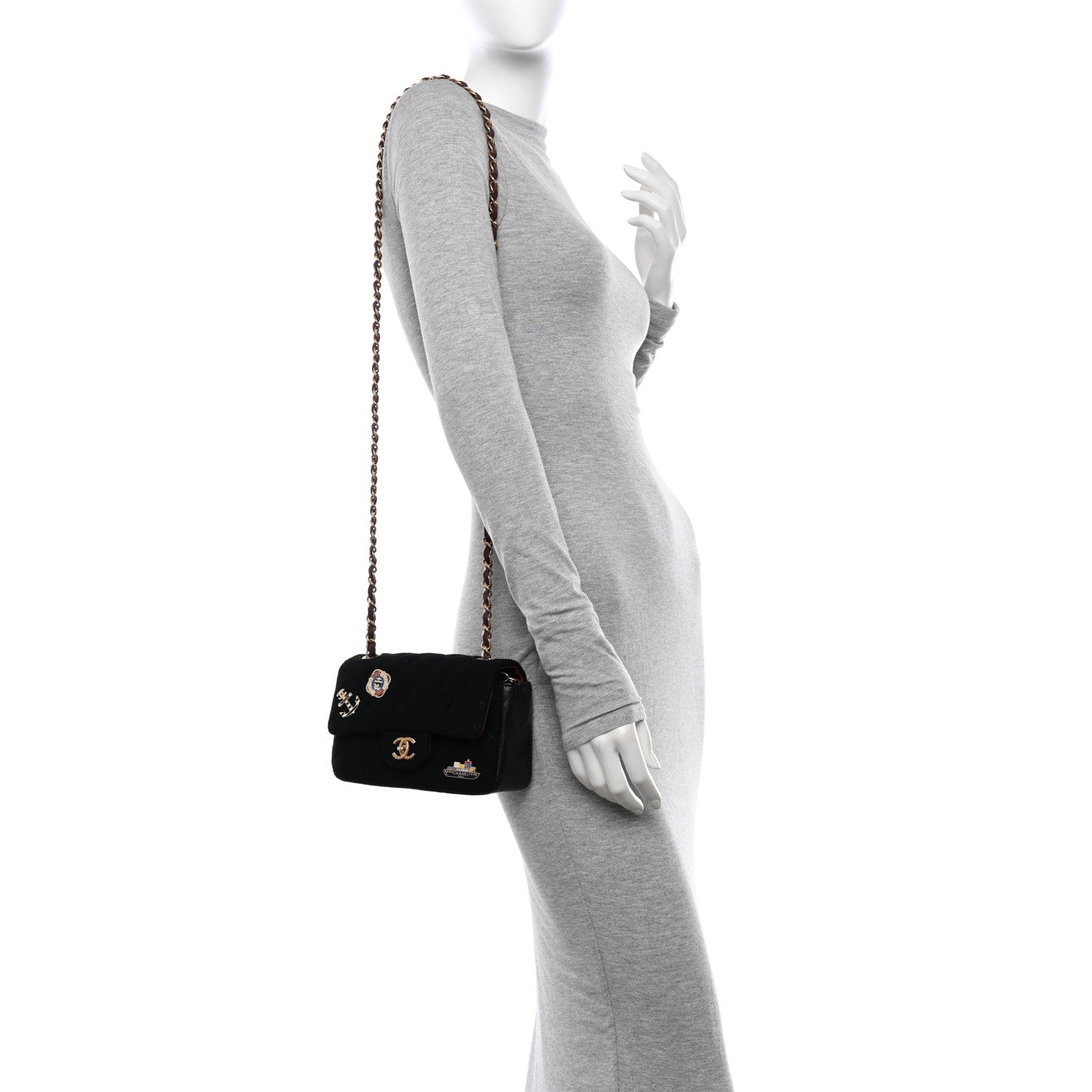 Chanel Felt Quilted Paris-Hamburg Charms Mini Rectangular Flap Black Dark Navy 2 of 10