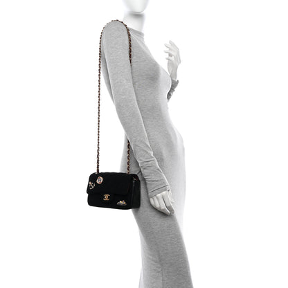 Chanel Felt Quilted Paris-Hamburg Charms Mini Rectangular Flap Black Dark Navy 2 of 10