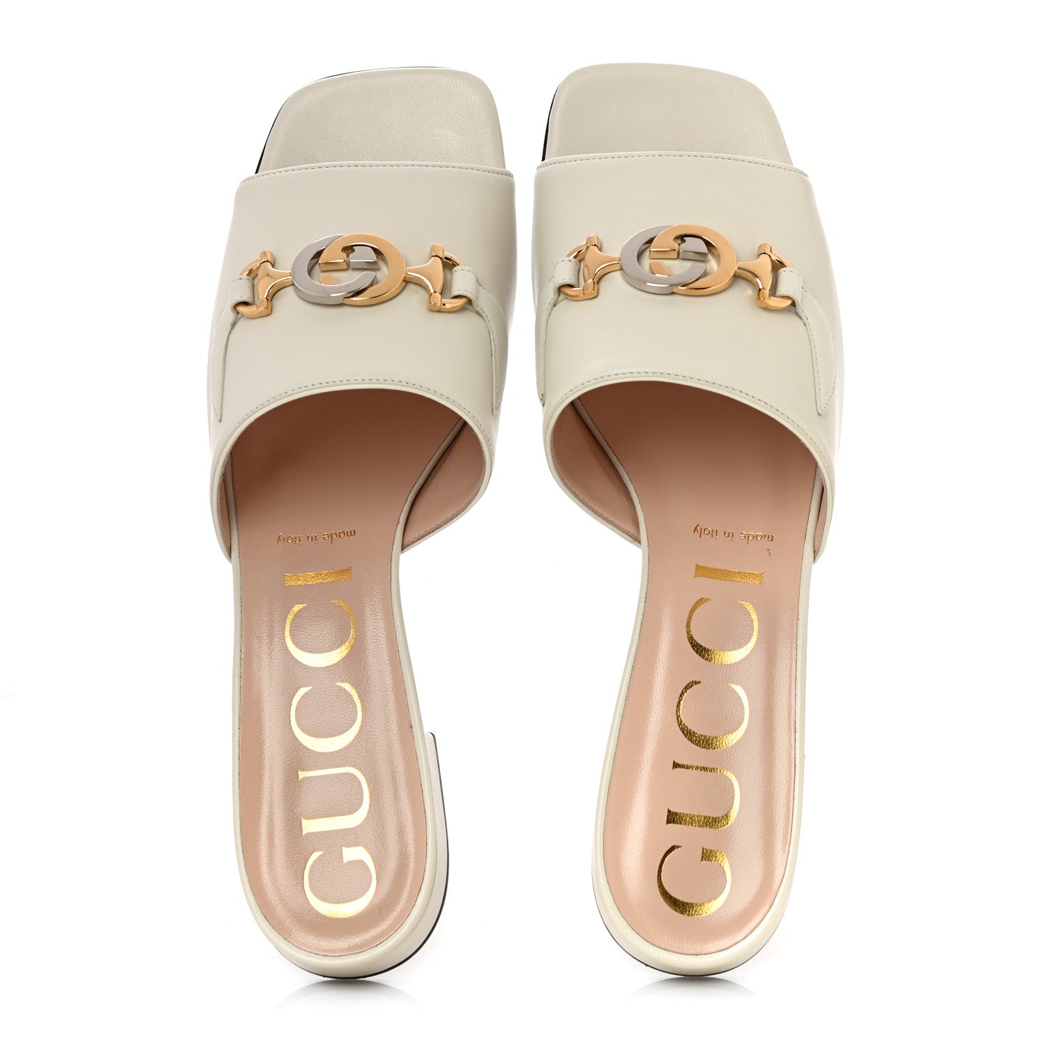 Gucci Malaga Kid Zumi Mid Heel Slide Sandals 39 Dusty White 6 of 12