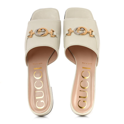 Gucci Malaga Kid Zumi Mid Heel Slide Sandals 39 Dusty White 6 of 12