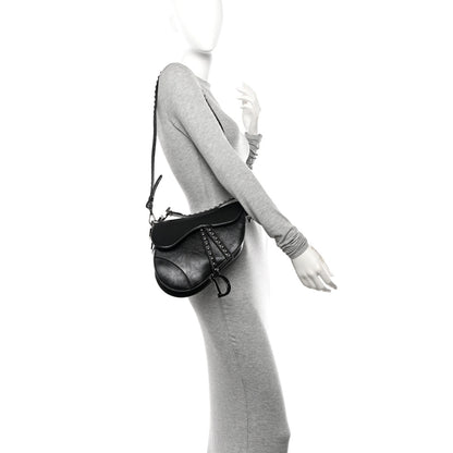 Christian Dior Crinkled Patent Lambskin Studded Saddle Bag With Strap Black 2 of 10