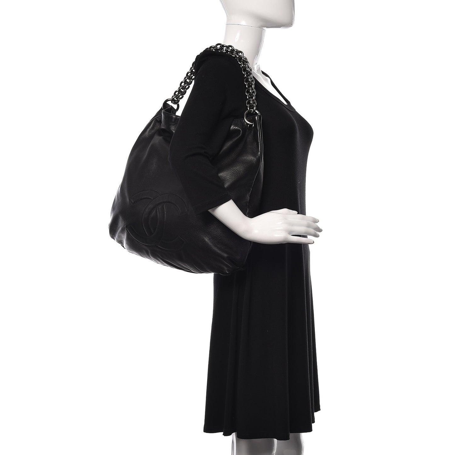 Lambskin Large Soft and Chain Hobo Black