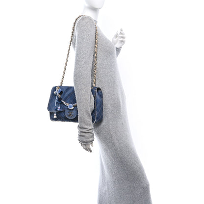 Chanel Denim Quilted Jumbo Pompom Flap Dark Blue 2 of 11