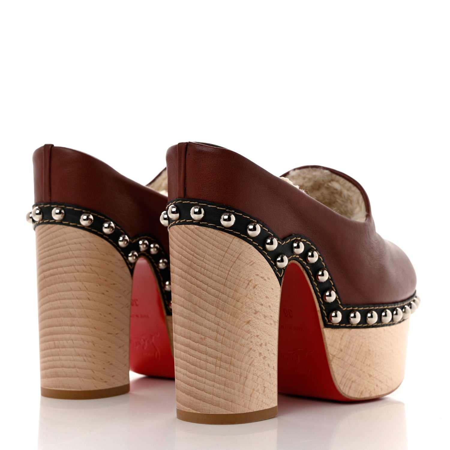 Christian Louboutin Calfskin Shearling Joan 130 Platform Mules 36 Burgundy 4 of 8