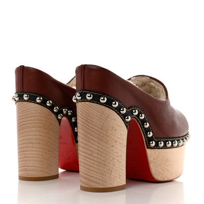 Christian Louboutin Calfskin Shearling Joan 130 Platform Mules 36 Burgundy 4 of 8