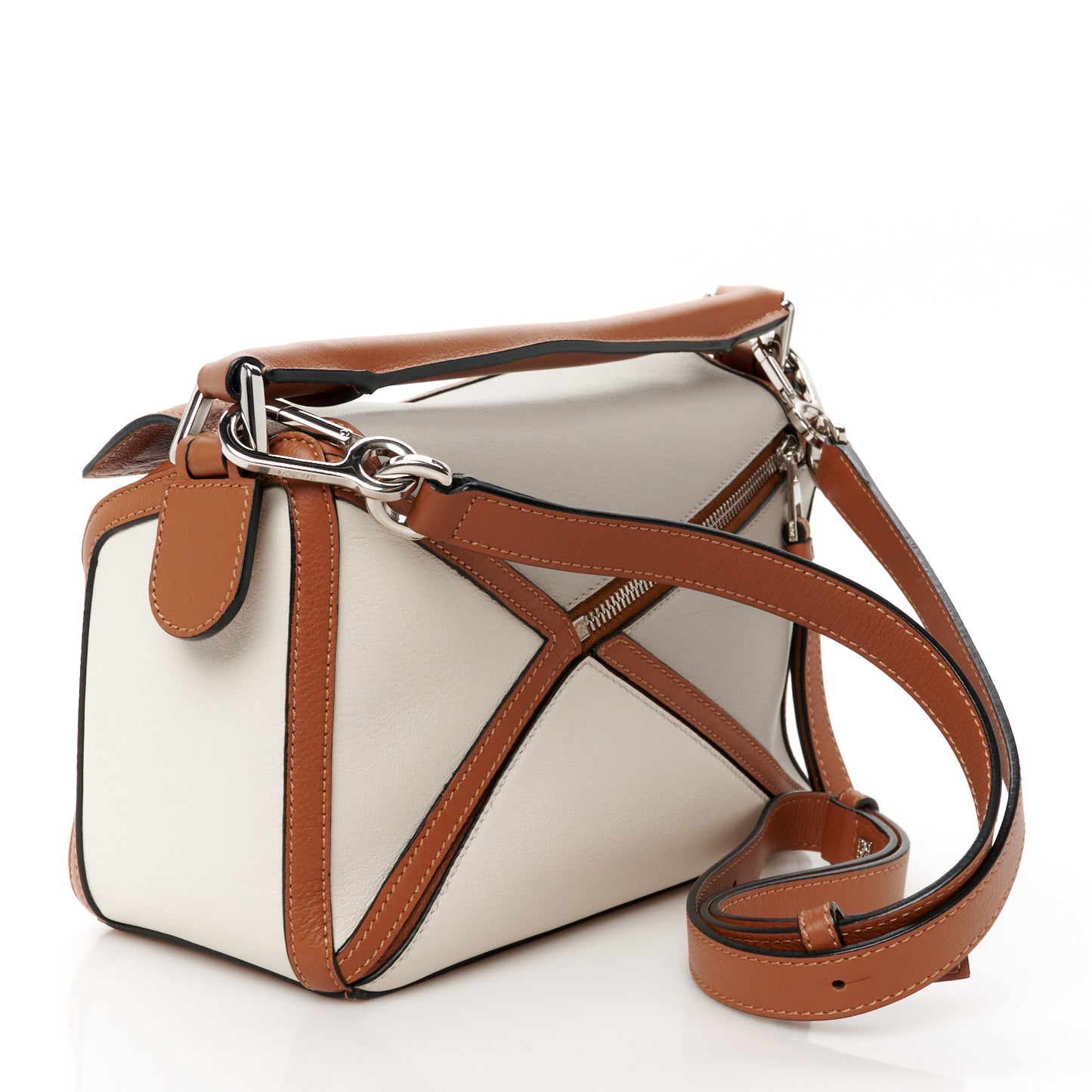 Calfskin Small Graphic Puzzle Bag Ghost Soft White