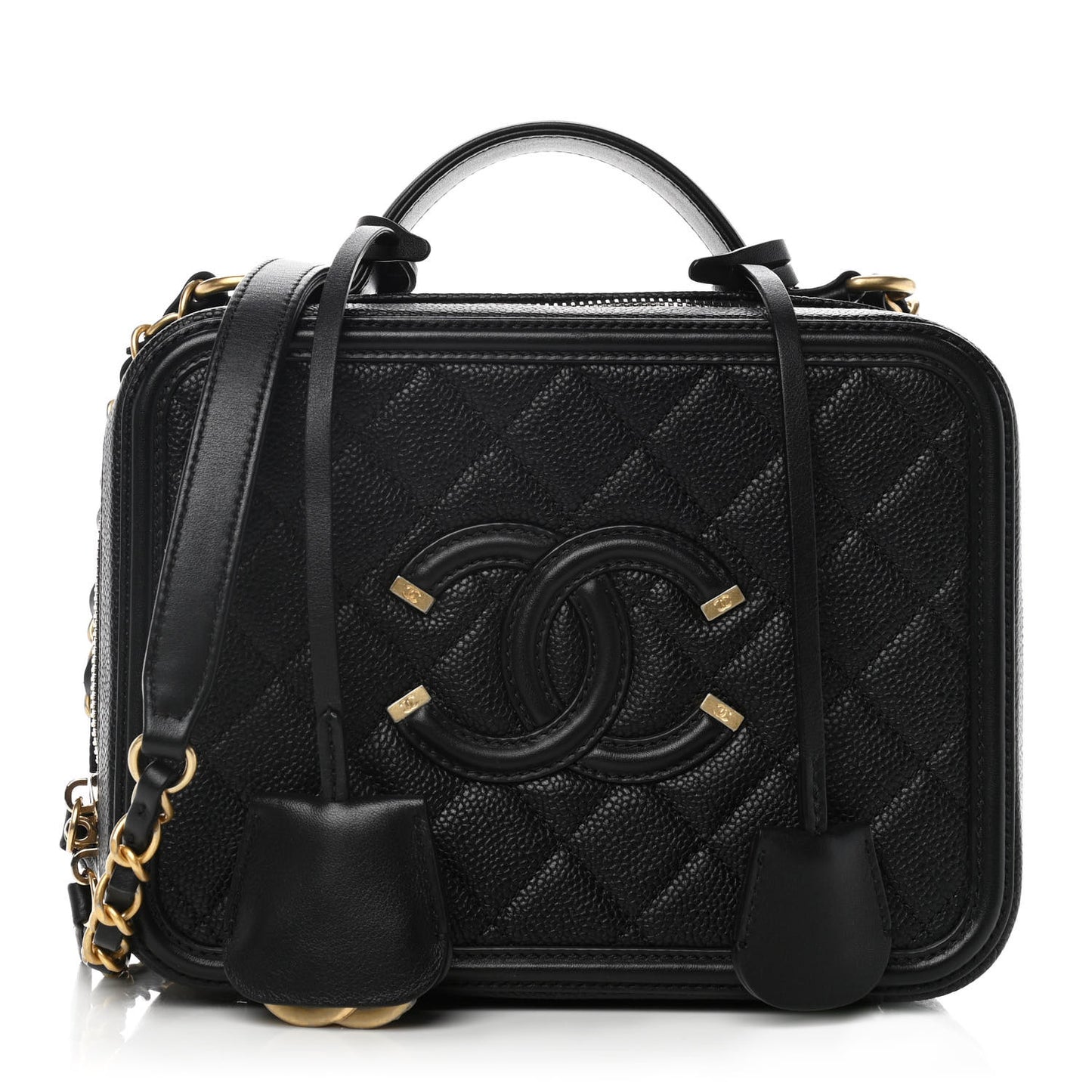 Caviar Quilted Medium CC Filigree Vanity Case Black