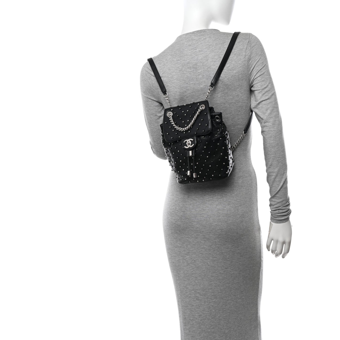 Lambskin Chevron Quilted Studded Stud Wars Backpack Black