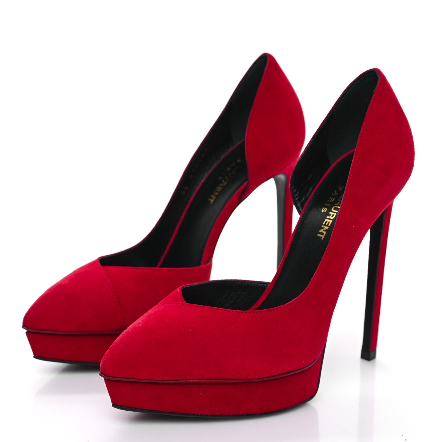 Saint Laurent Suede Janis 105 D'Orsay Pumps 37 New Red 3 of 9