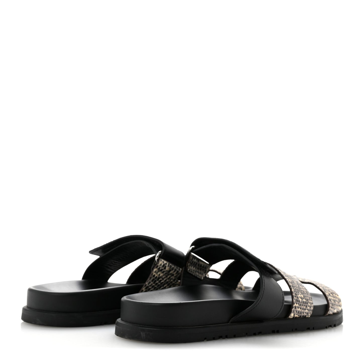 Lizard Calfskin Womens Chypre Sandals 38.5 Ombre Black