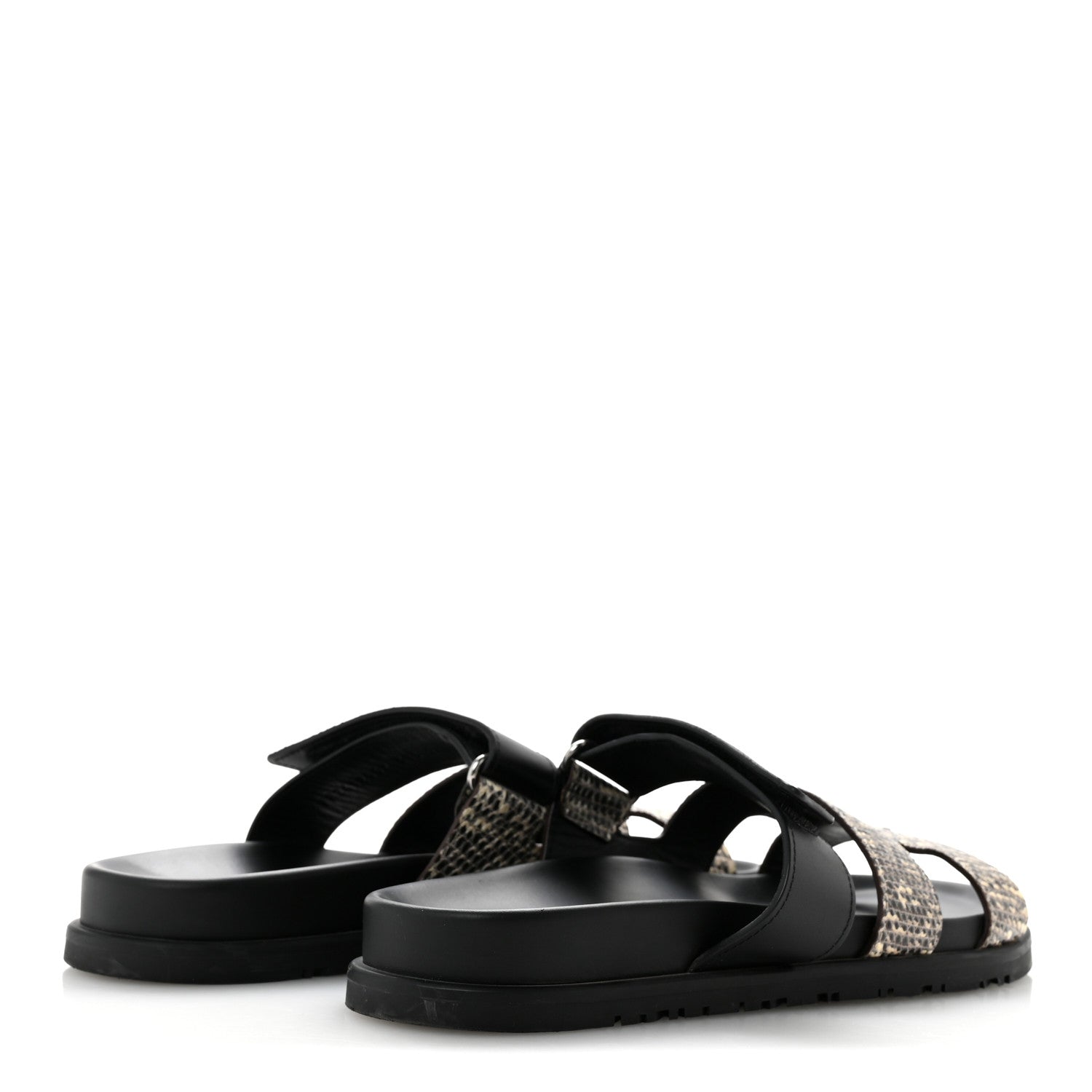 Hermes Lizard Calfskin Womens Chypre Sandals 38.5 Ombre Black 5 of 9