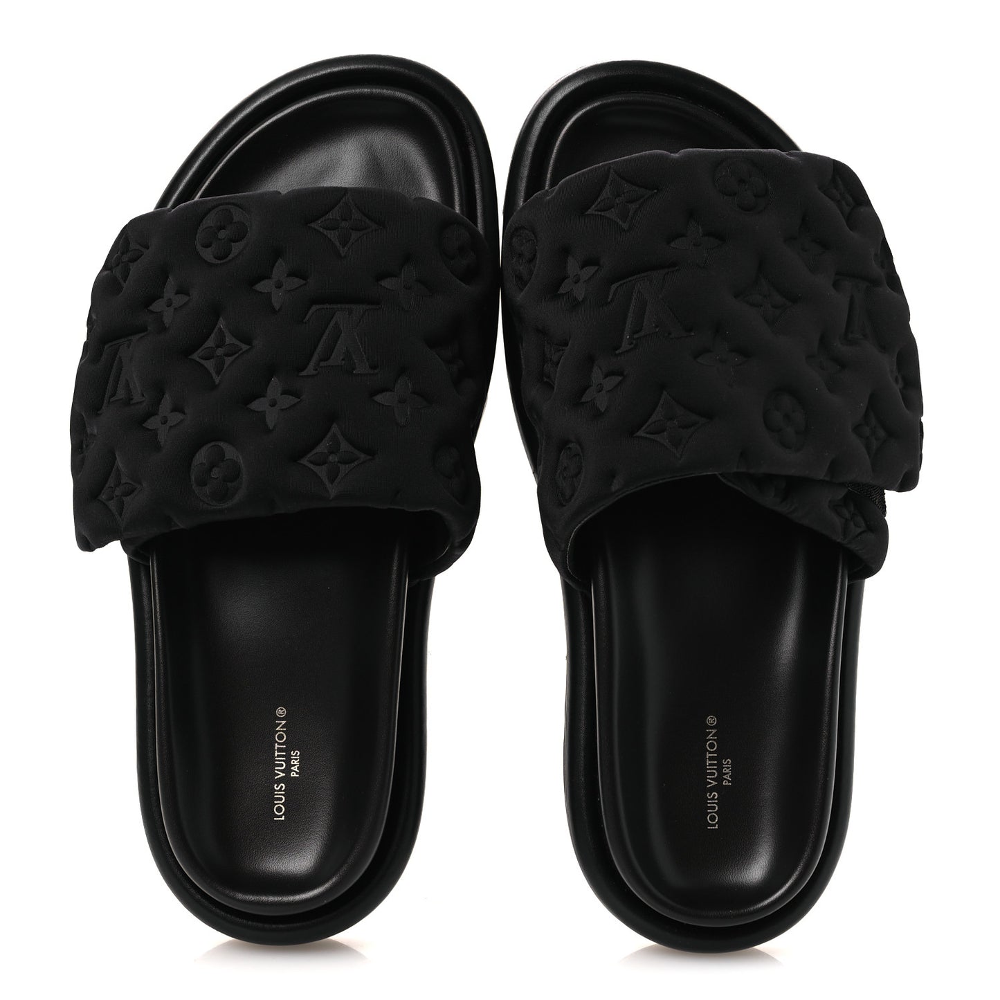 Technical Fabric Embossed Monogram Pool Pillow Comfort Mules 41 Black