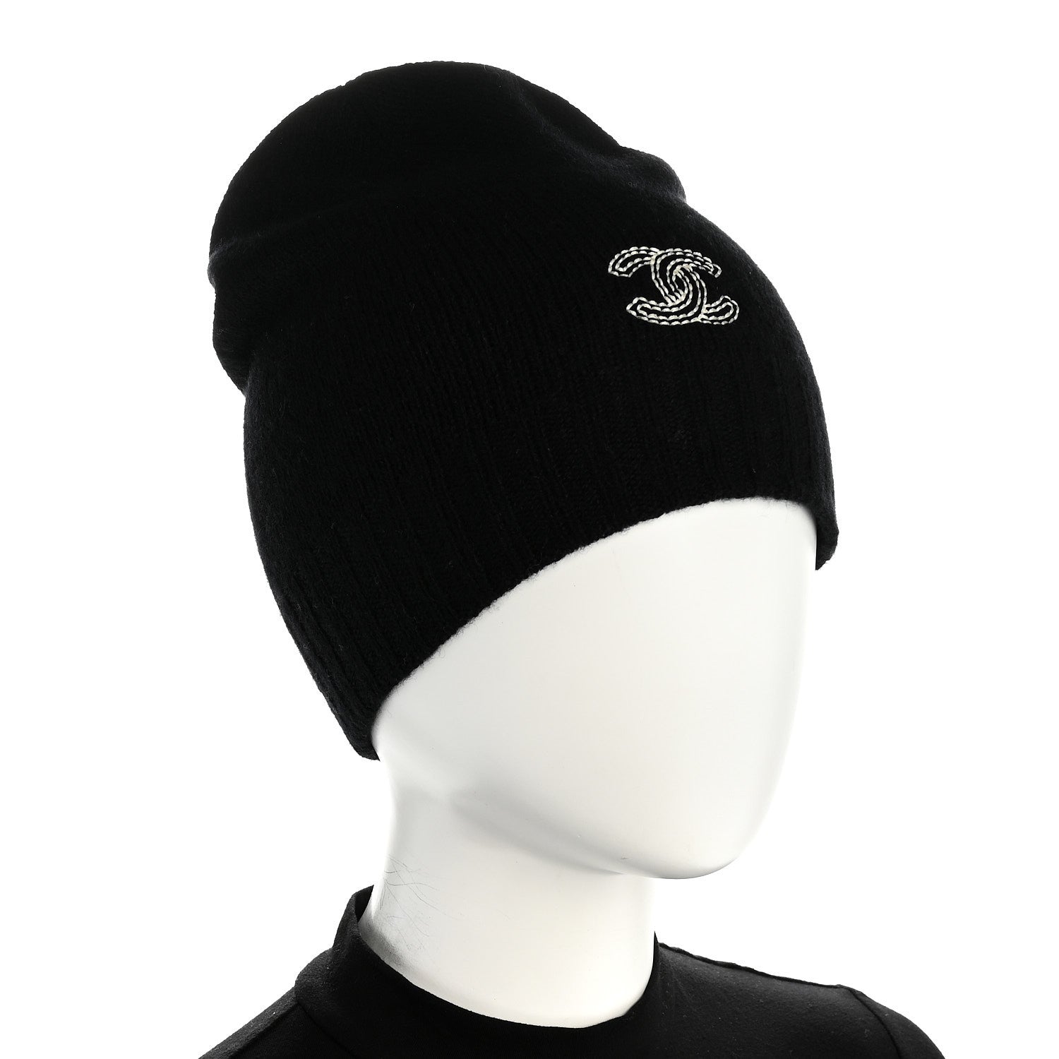 Chanel Cashmere CC Beanie Hat Black 2 of 5