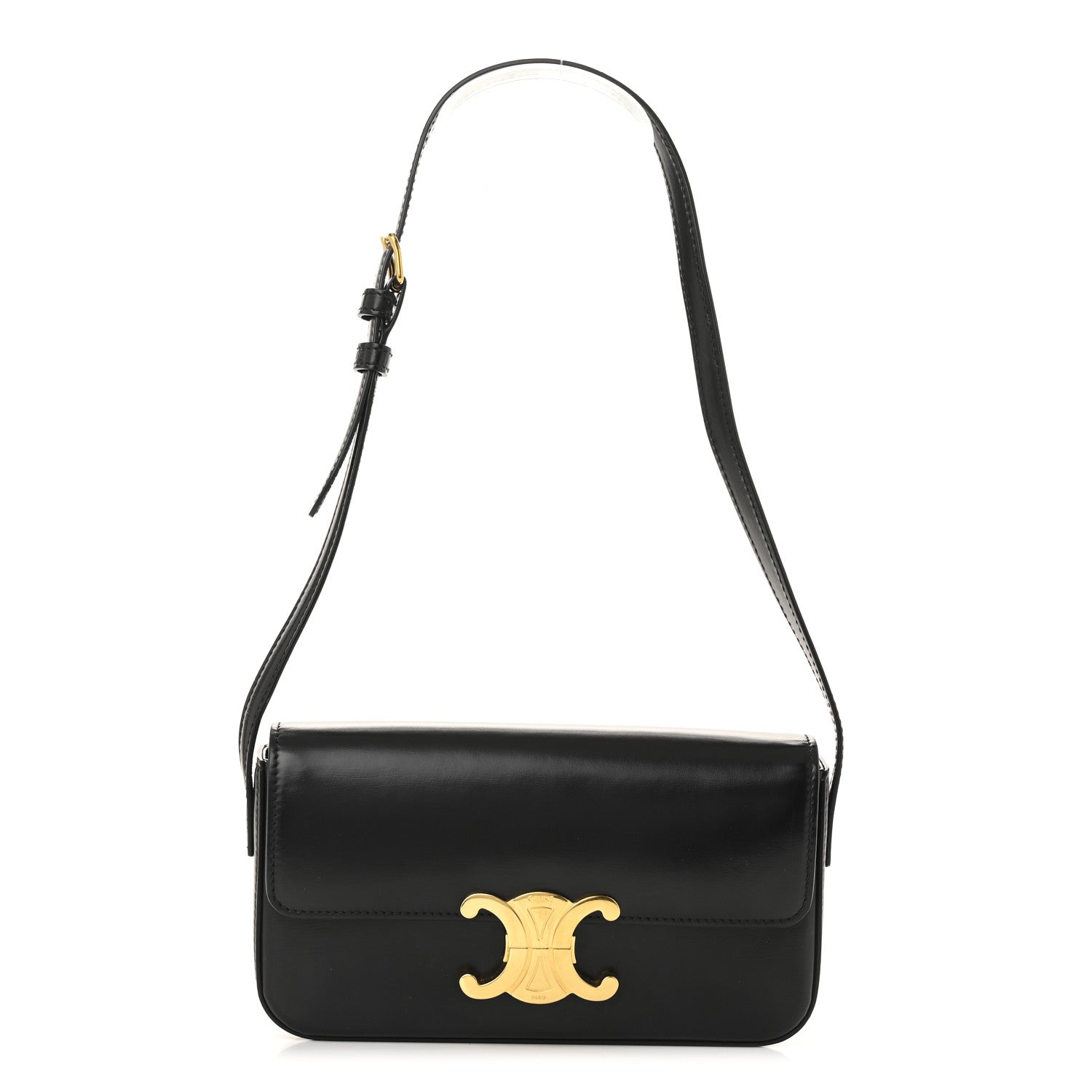 Celine Shiny Calfskin Triomphe Shoulder Bag Black 1 of 12