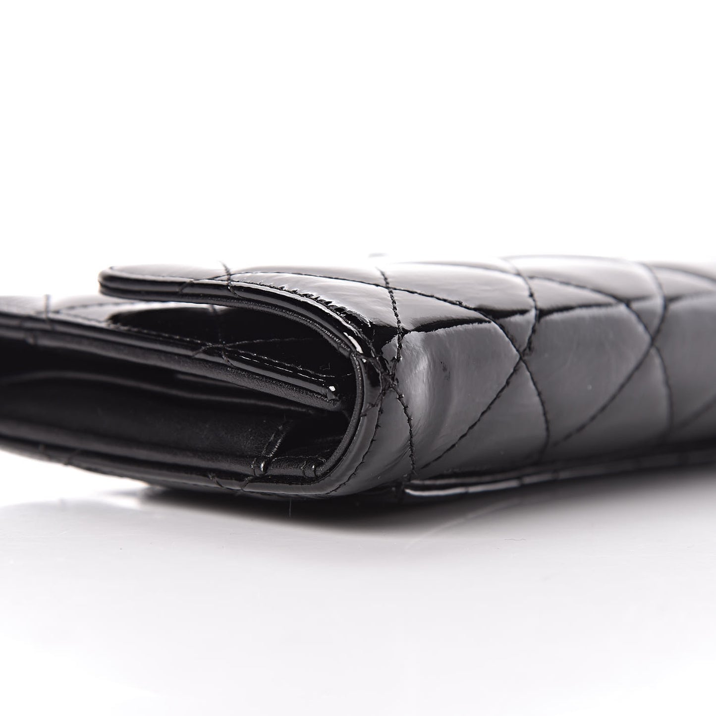 Patent Quilted Large Flap Wallet Black