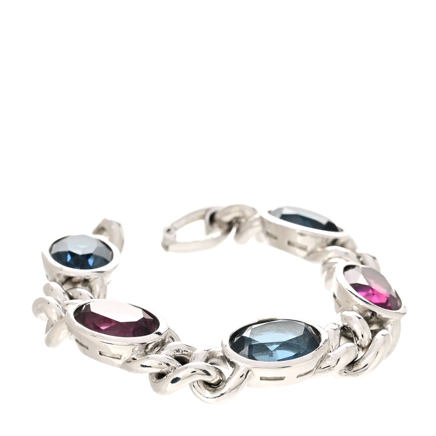 Metal Crystal Chain Bracelet Silver Multicolor