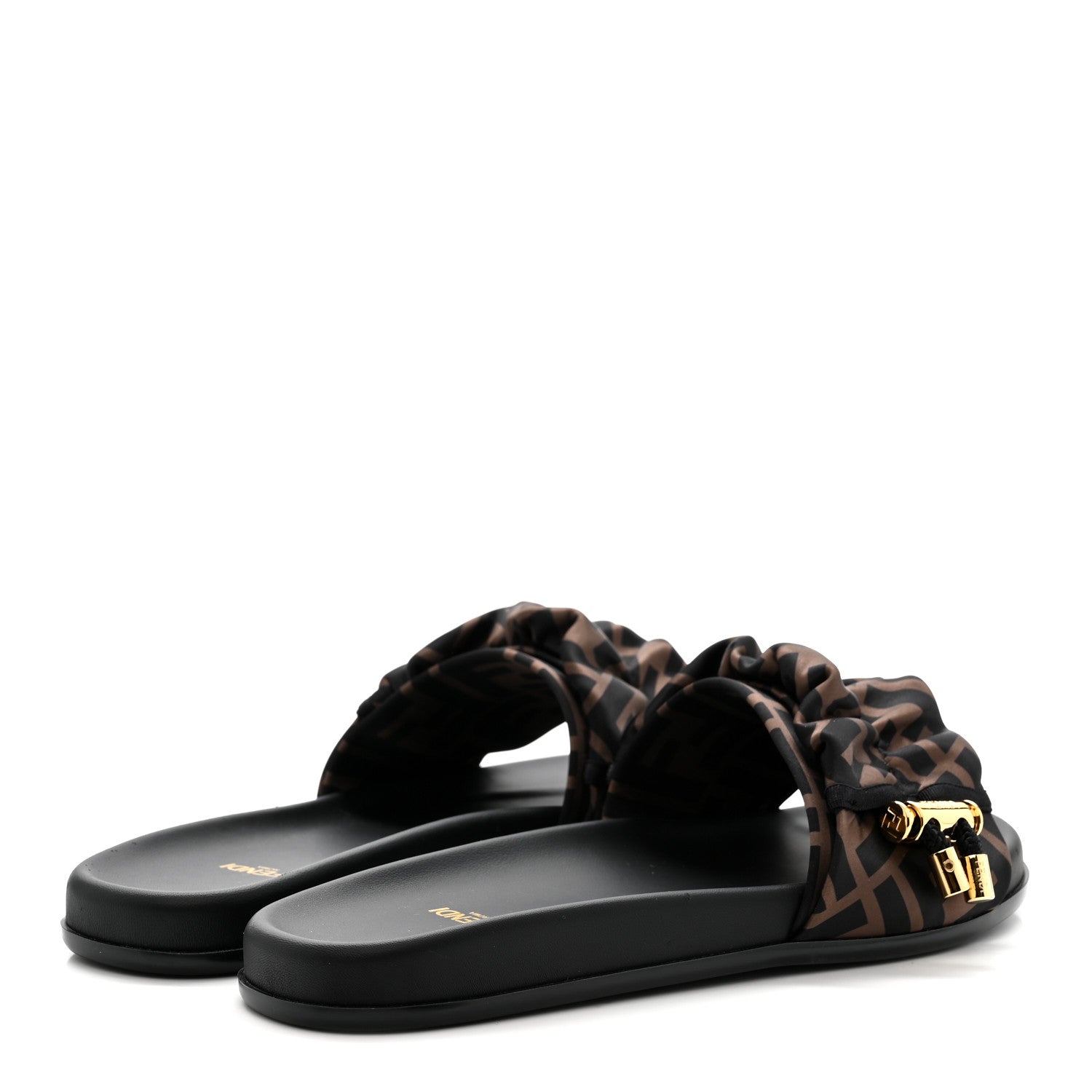 Fendi Satin FF Fendi Feel Slide Sandals 38 Tobacco Black 5 of 9