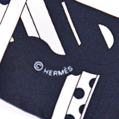 Hermes Silk Faubourg Rainbow Twilly Marine Blanc 3 of 4