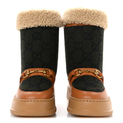 Gucci Covered Wool Monogram Textured Dollar Calfskin Shearling Horsebit Snow Boots 37 Underwood Blue Hazel Brown 3 of 8