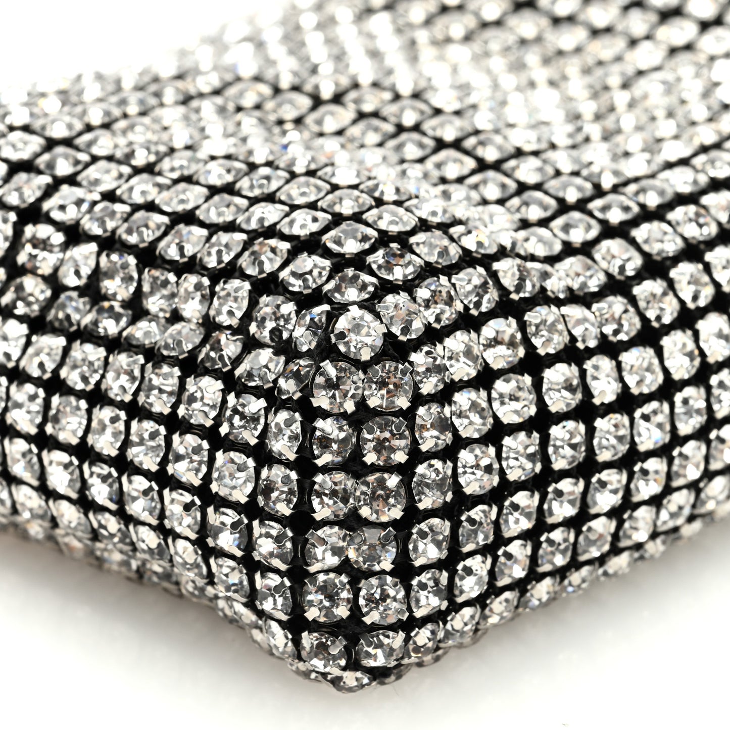 Mesh Crystal Rhinestone Mini Heiress Pouch Black Silver