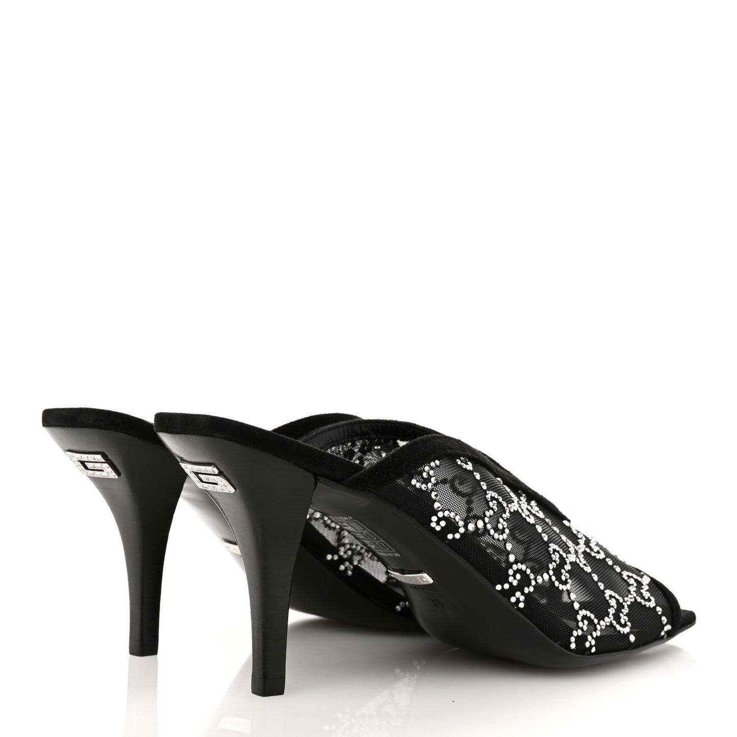 Tela Retino Kid Scamosciato Crystal GG Monogram Square G 95mm Slide Sandals 39 Black