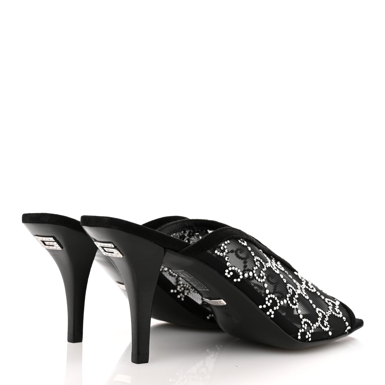 Gucci Tela Retino Kid Scamosciato Crystal GG Monogram Square G 95mm Slide Sandals 39 Black 5 of 10
