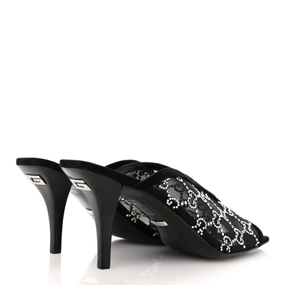 Gucci Tela Retino Kid Scamosciato Crystal GG Monogram Square G 95mm Slide Sandals 39 Black 5 of 10