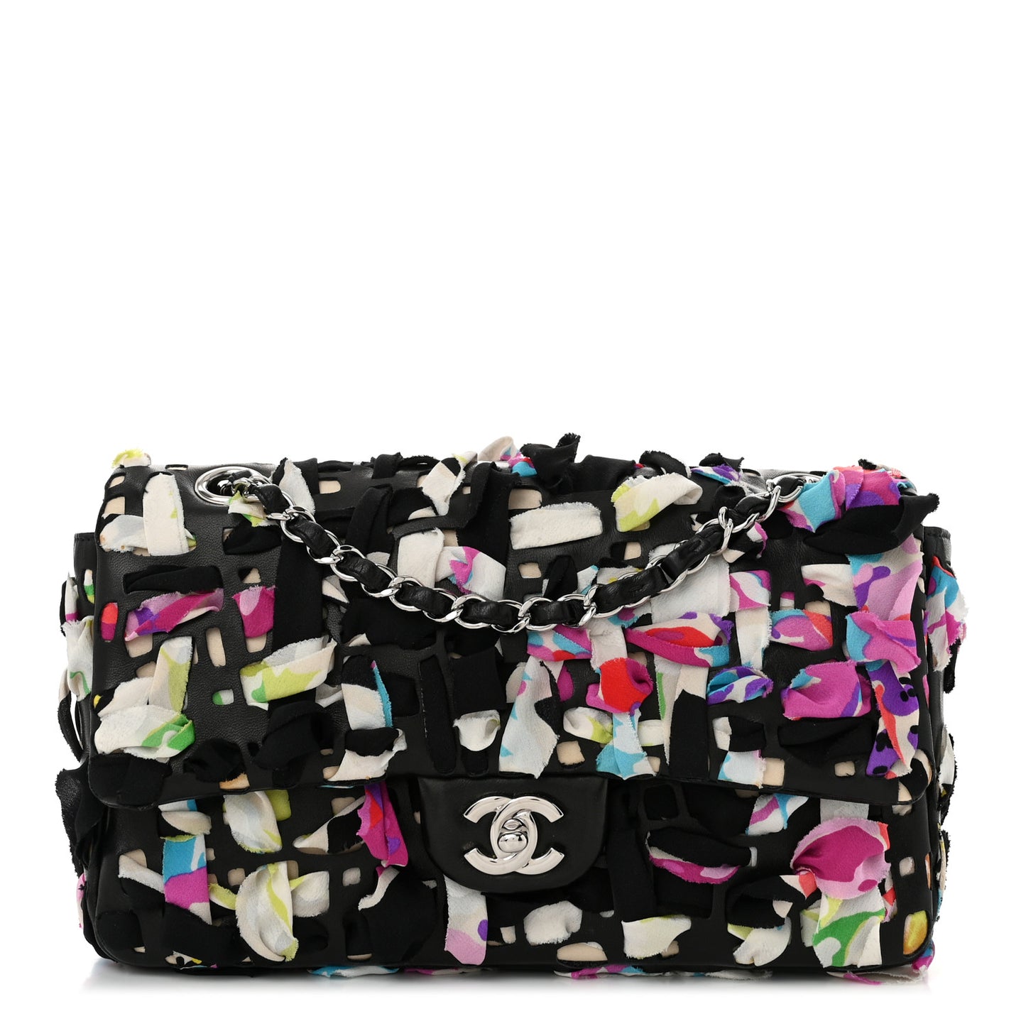 Silk Lambskin Ribbon Classic Flap Bag Turquoise Multicolor