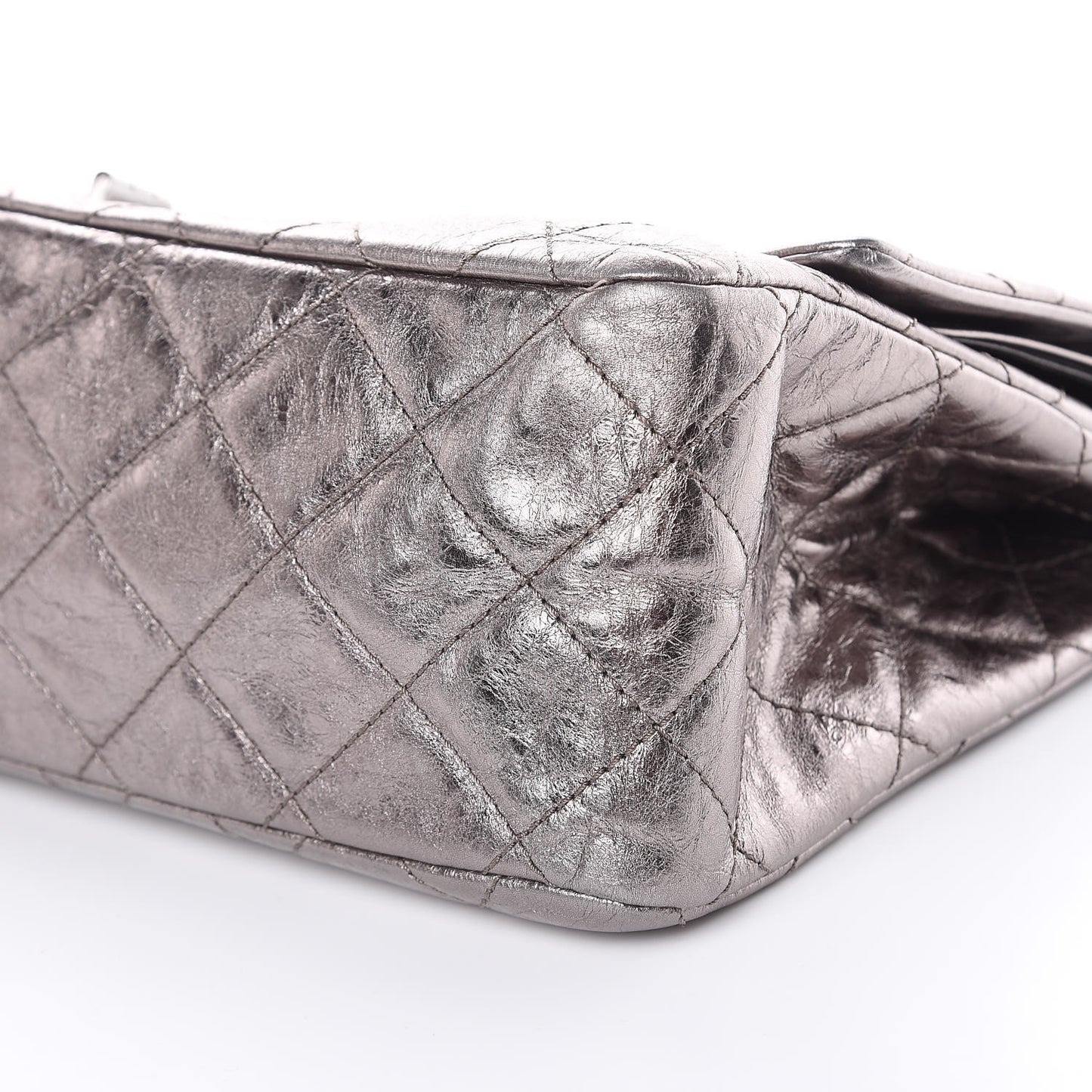 Metallic Aged Calfskin Quilted 2.55 Reissue 228 Flap Silver