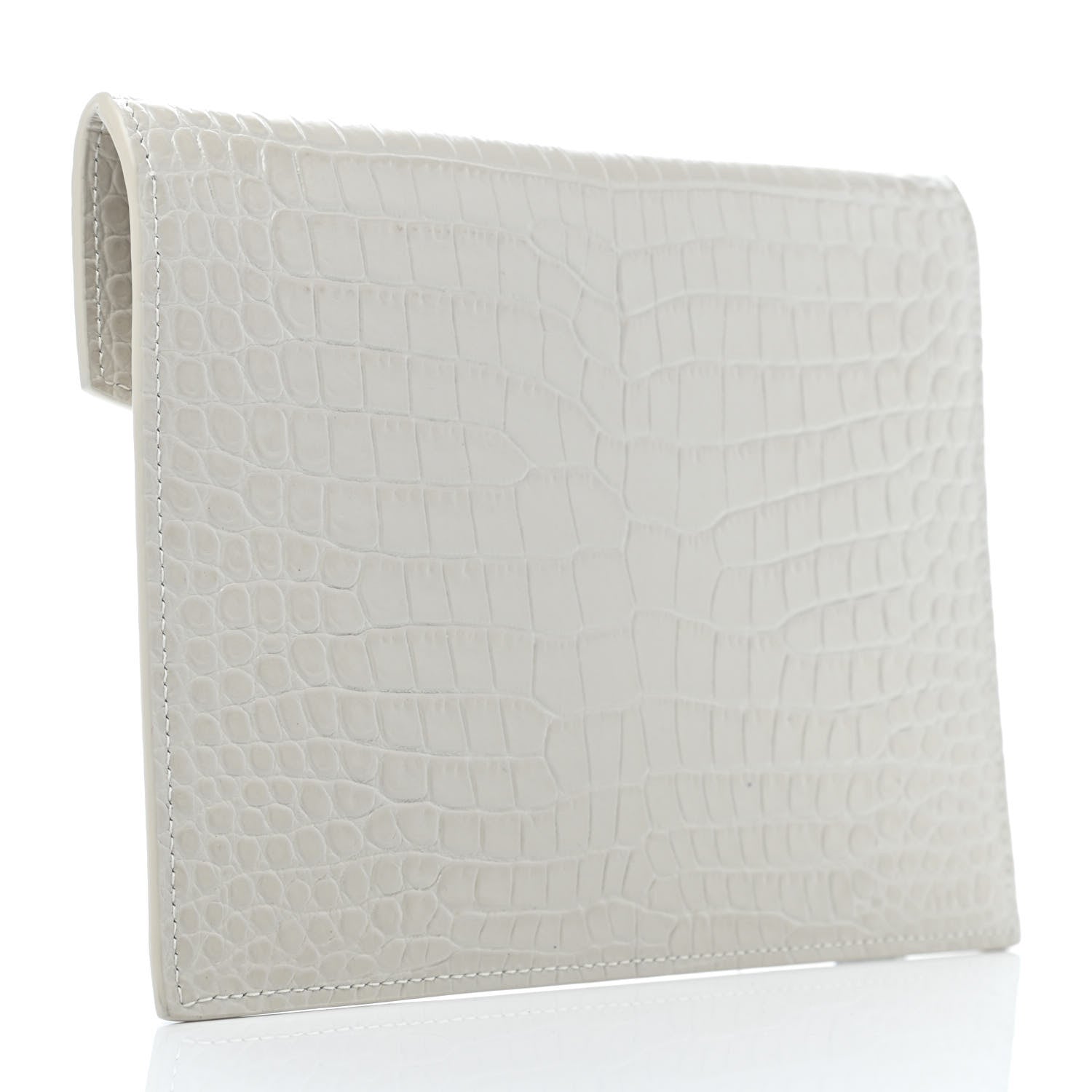 Saint Laurent Calfskin Crocodile Embossed Monogram Uptown Baby Pouch Perle 2 of 4