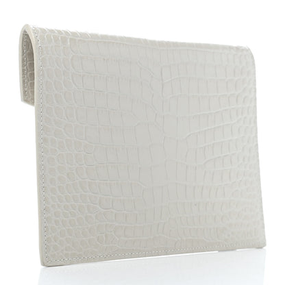 Saint Laurent Calfskin Crocodile Embossed Monogram Uptown Baby Pouch Perle 2 of 4