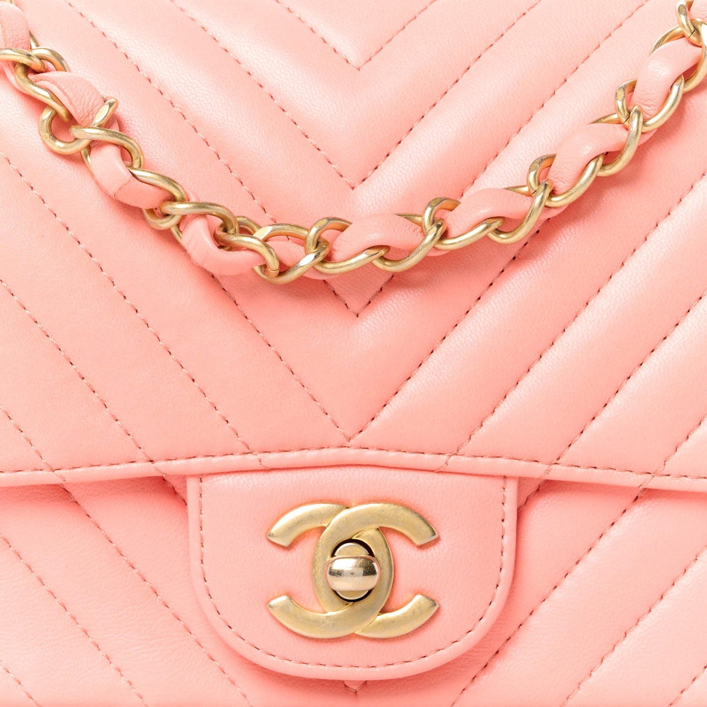 Lambskin Chevron Quilted Mini Square Flap Pink