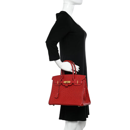 Hermes Ostrich Birkin 30 Rouge Vif 2 of 13