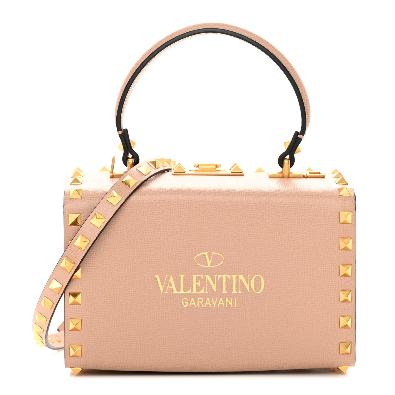 Valentino Garavani Grainy Calfskin Rockstud Alcove Box Top-Handle Bag Rose Cannelle 1 of 14
