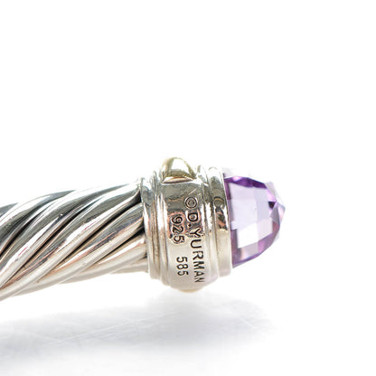 David Yurman Sterling Silver 14K Yellow Gold Amethyst 7mm Cable Classics Bracelet 4 of 5