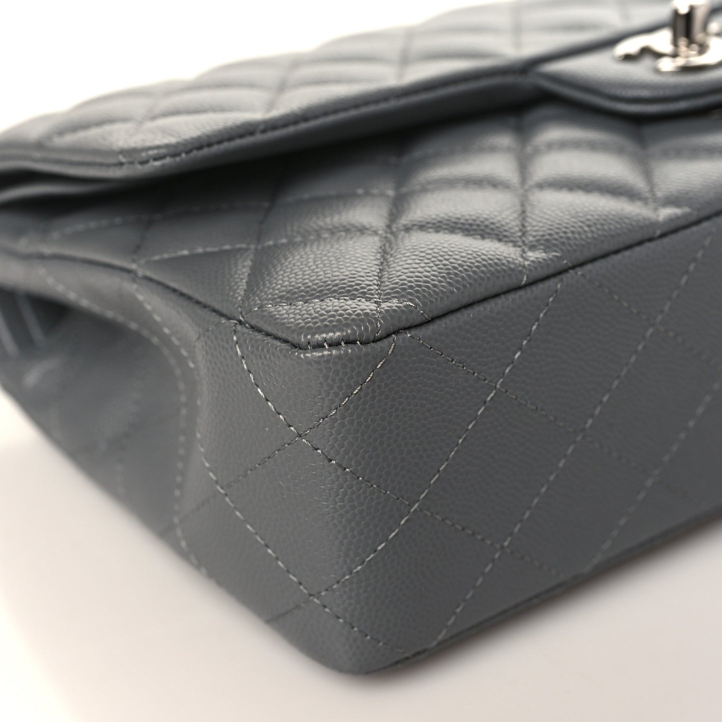 Caviar Quilted Medium Double Flap Dark Grey