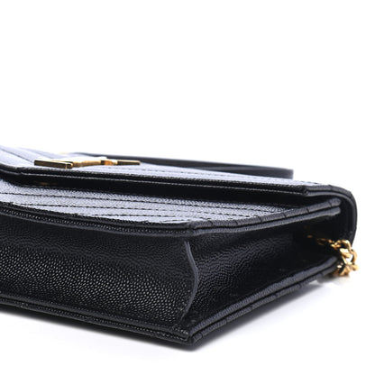 Saint Laurent Grain De Poudre Matelasse Chevron Monogram Envelope Chain Wallet Black 13 of 18