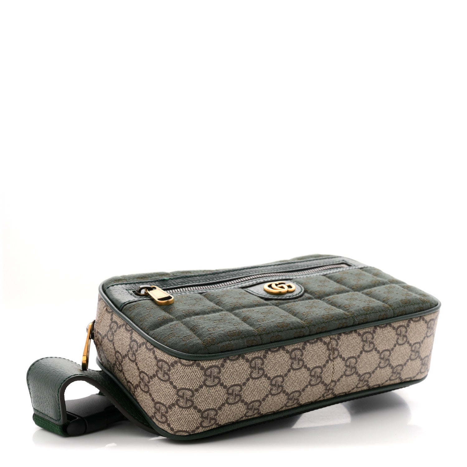 Gucci Monogram GG Mignon Textured Dollar Calfskin GG Supreme Monogram Quilted Mini GG Belt Bag Green Beige Ebony 4 of 10