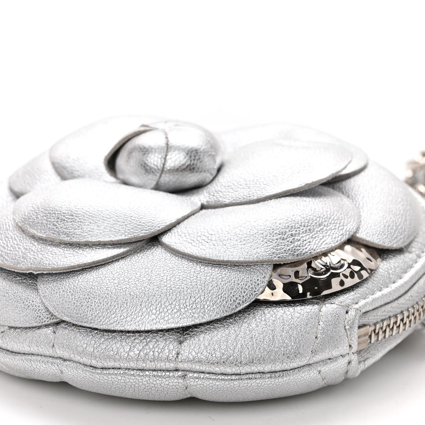 Metallic Lambskin Mini Camellia Bouquet Clutch With Chain Silver