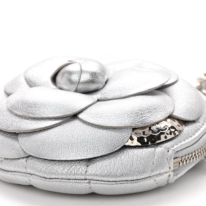 Chanel Metallic Lambskin Mini Camellia Bouquet Clutch With Chain Silver 9 of 9