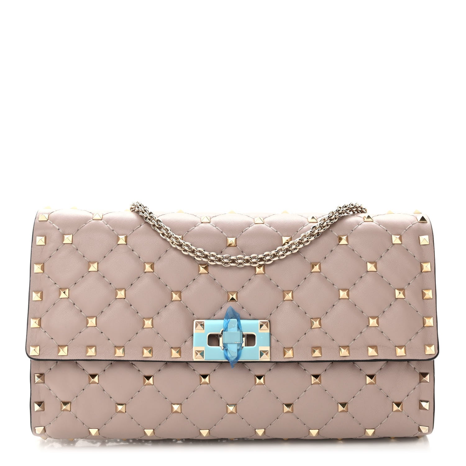 Valentino Garavani Lambskin Rockstud Spike Wallet on Chain Poudre 1 of 10