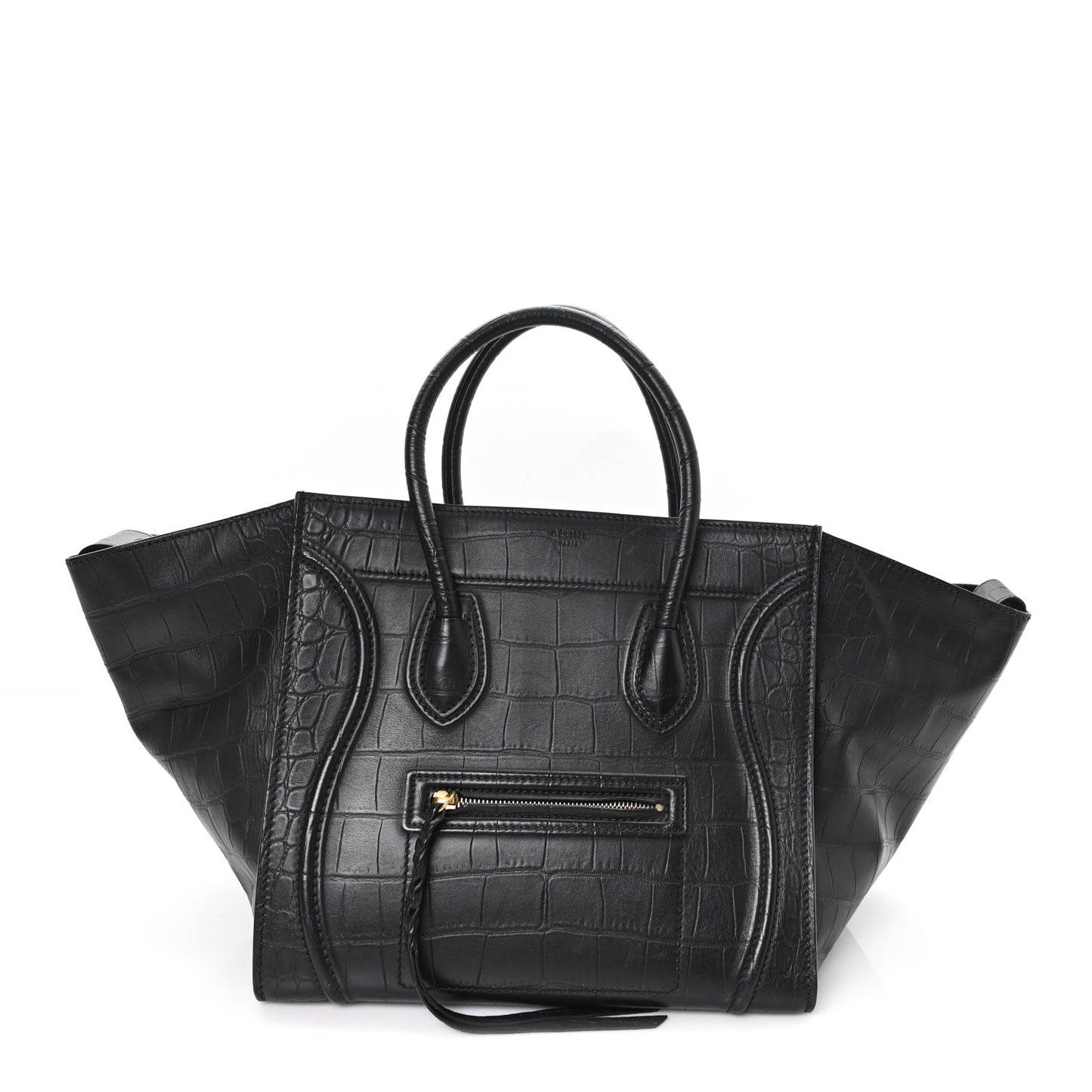 Crocodile Embossed Calfskin Medium Phantom Luggage Black