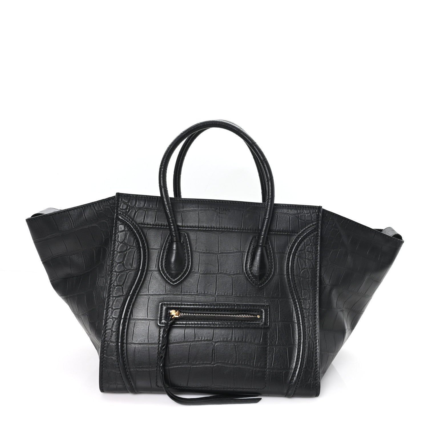 Celine Crocodile Embossed Calfskin Medium Phantom Luggage Black 1 of 8