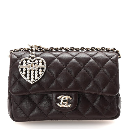 Chanel Lambskin Quilted Mini Flap Bag Charm With Hook Dark Brown 1 of 8