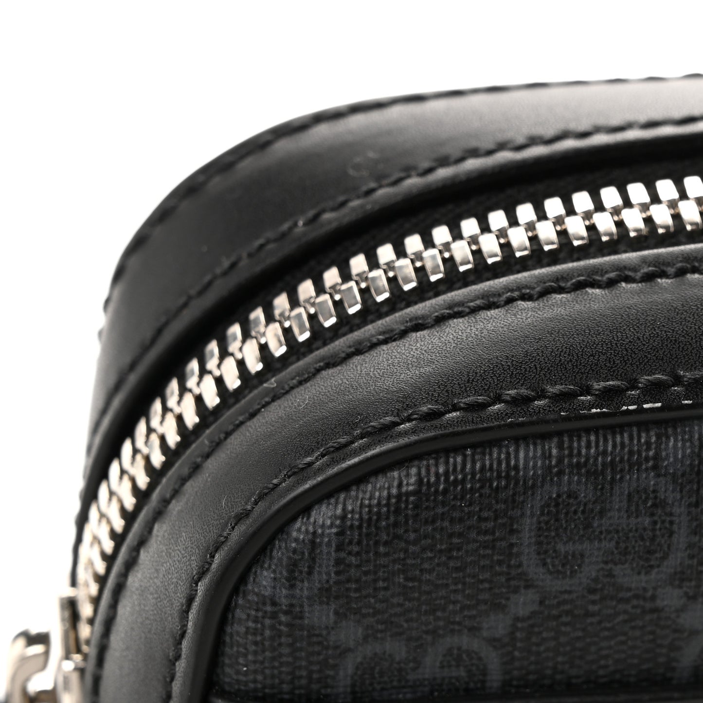GG Supreme Monogram Appia Calfskin Web Small Camera Messenger Bag Black Grey