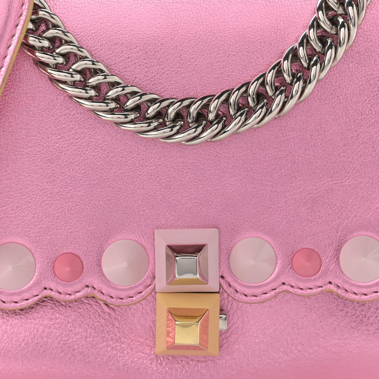 Fendi Vitello Catalan Mirror Scalloped Multi Studded Small Kan I Shoulder Bag Fuxia Chiaro 10 of 10