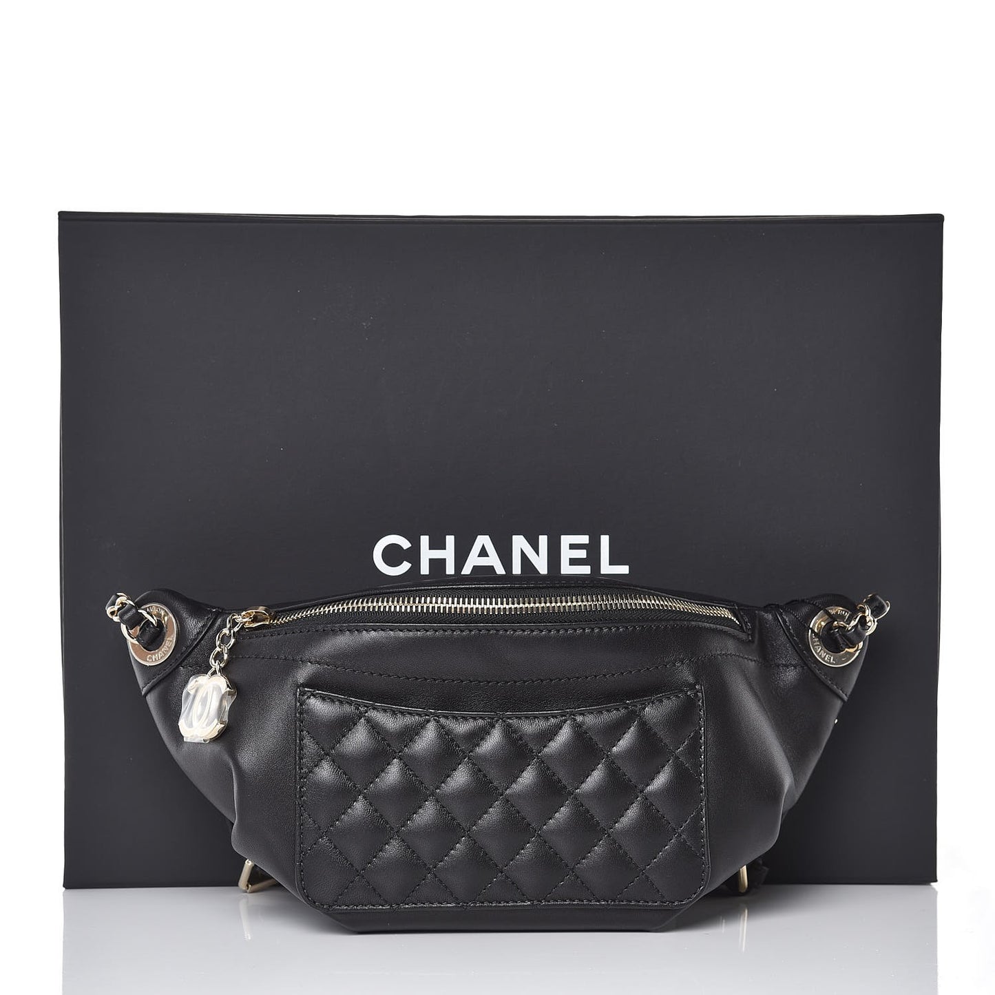 Lambskin Quilted Waist Bag Fanny Pack Black